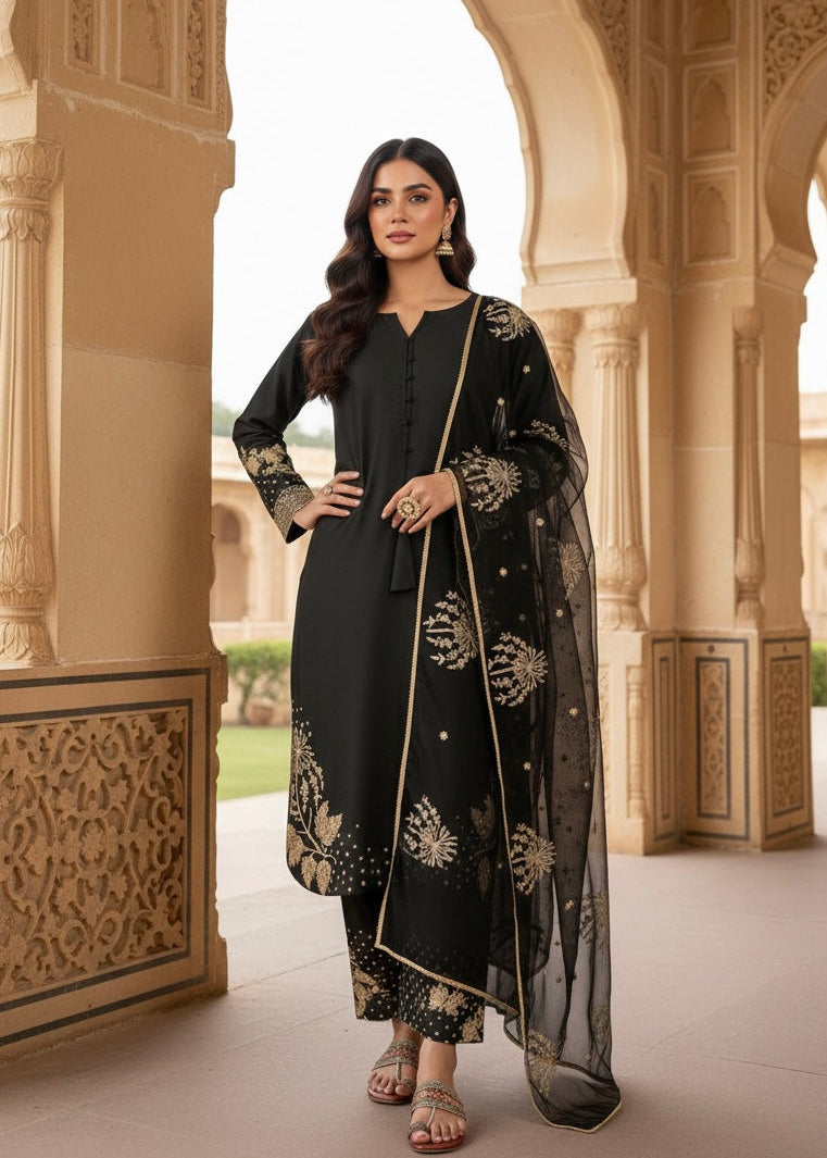 Shriwal Noorina Embroidered Crepe Kurti Set (3 Colours)