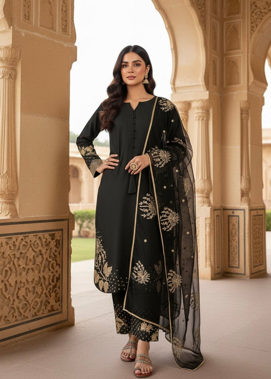 Shriwal Noorina Embroidered Crepe Kurti Set (3 Colours)