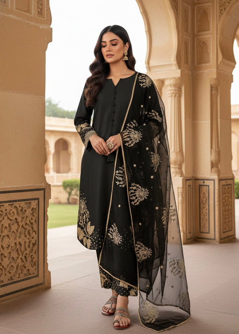 Shriwal Noorina Embroidered Crepe Kurti Set (3 Colours)