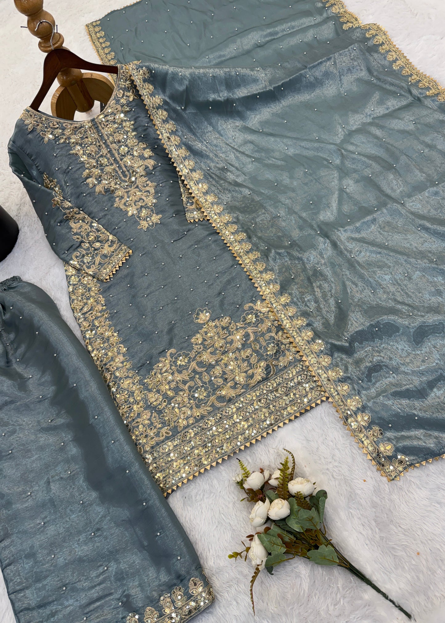 Elegant GMY Silk Embroidered Kurta Palazzo Set (6 colour)