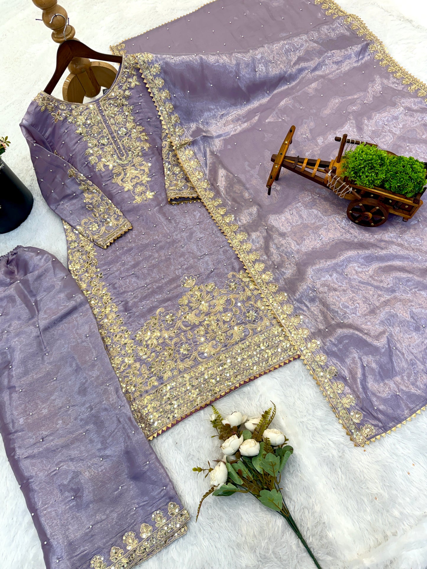 Elegant GMY Silk Embroidered Kurta Palazzo Set (6 colour)