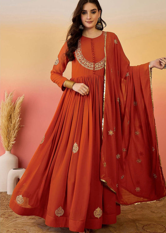 Shriwal Rust Blooming Georgette Anarkali Set