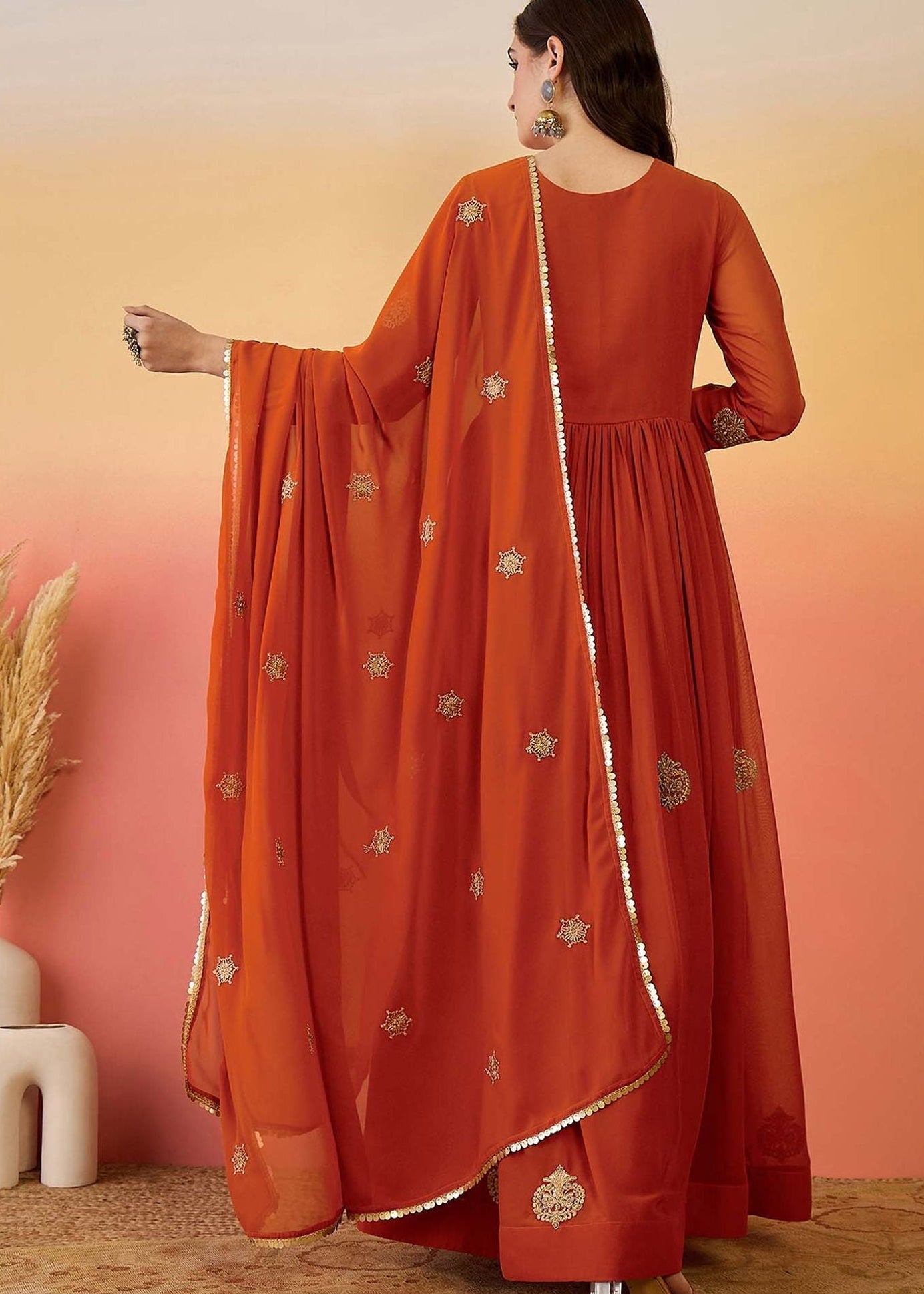 Shriwal Rust Blooming Georgette Anarkali Set