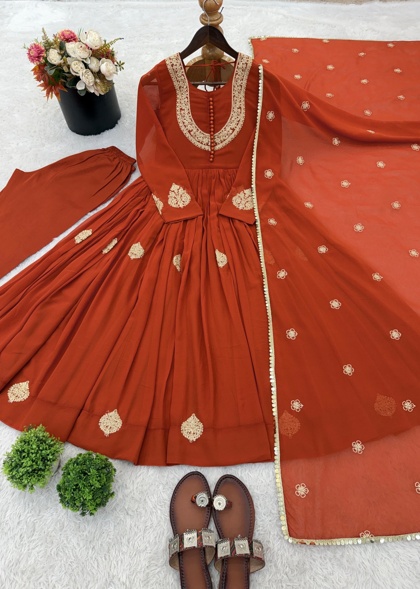 Shriwal Rust Blooming Georgette Anarkali Set