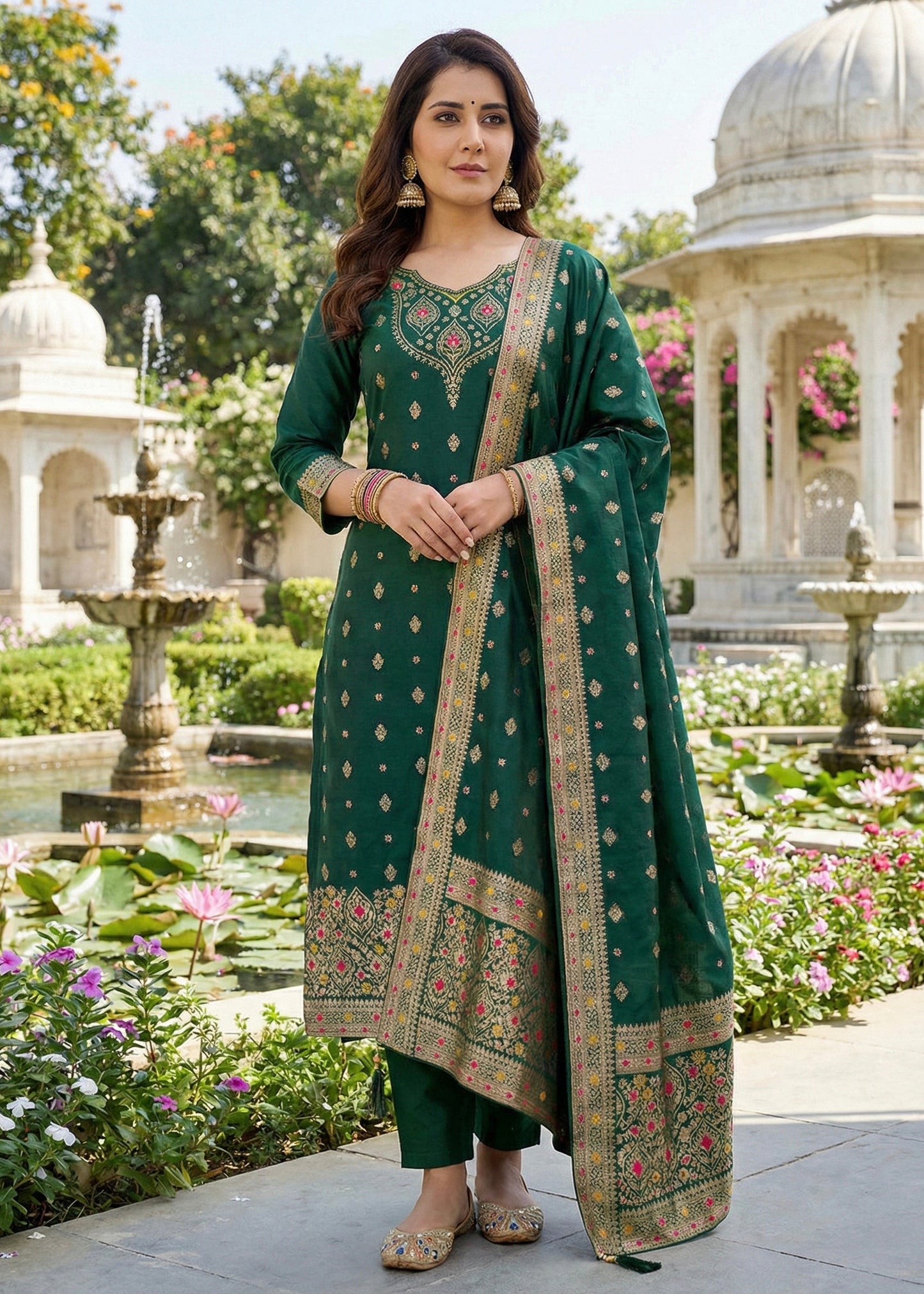 Shriwal Emerald Jacquard Elegance Suit Set