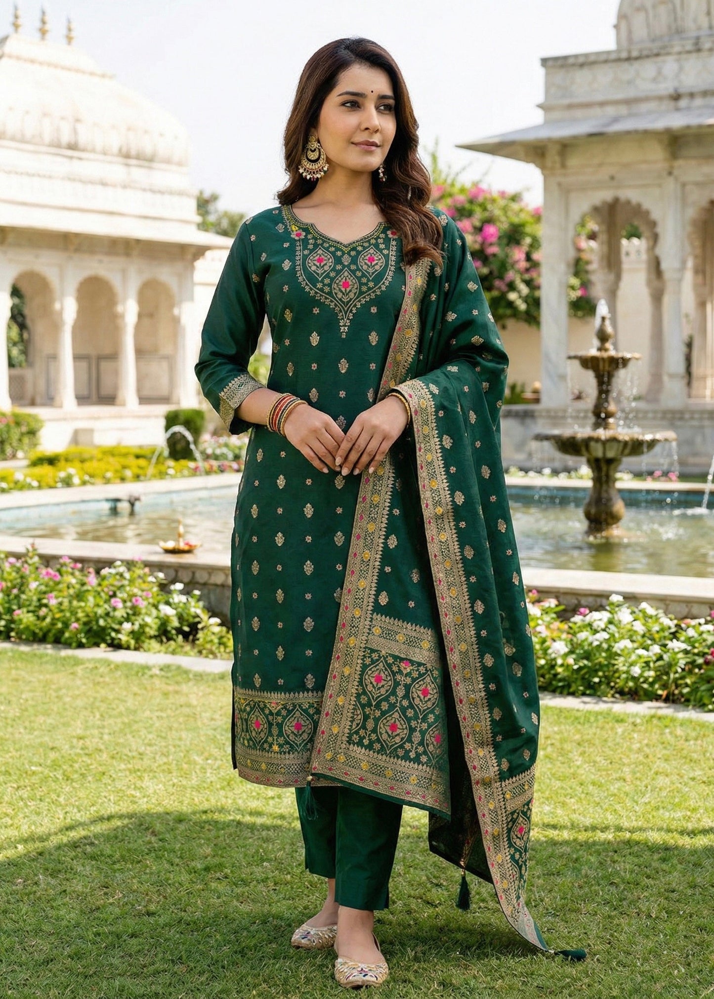 Shriwal Emerald Jacquard Elegance Suit Set