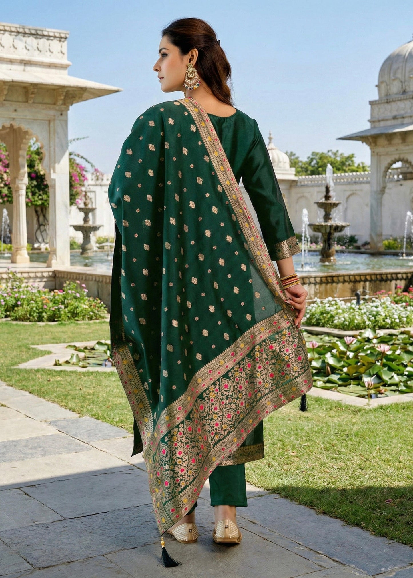 Shriwal Emerald Jacquard Elegance Suit Set