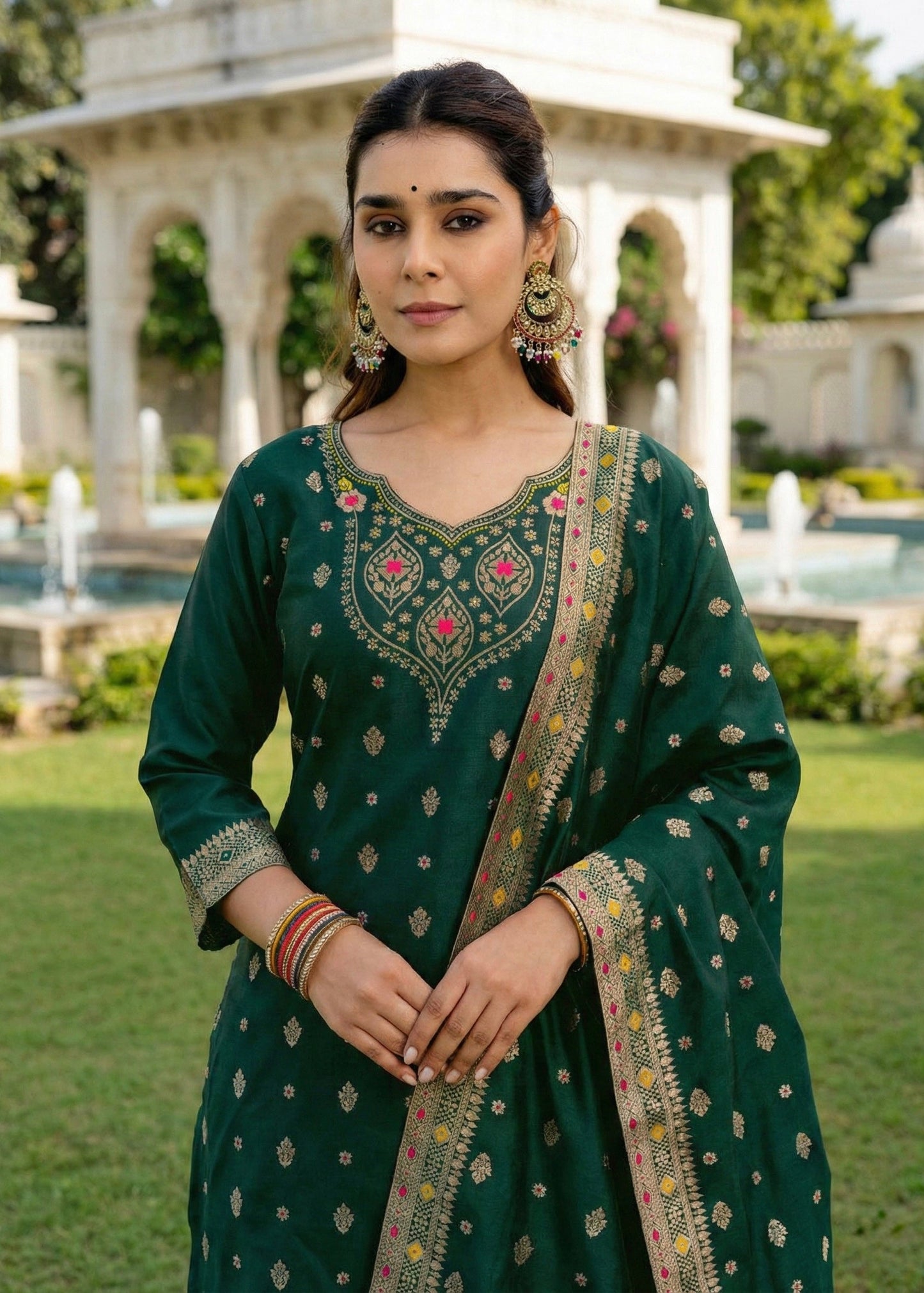 Shriwal Emerald Jacquard Elegance Suit Set