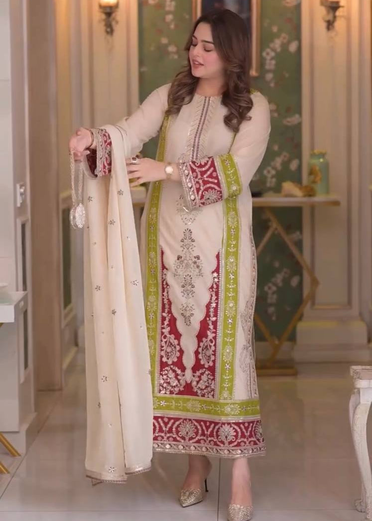 Shriwal Zariya Cream Embroidered Kurti Set