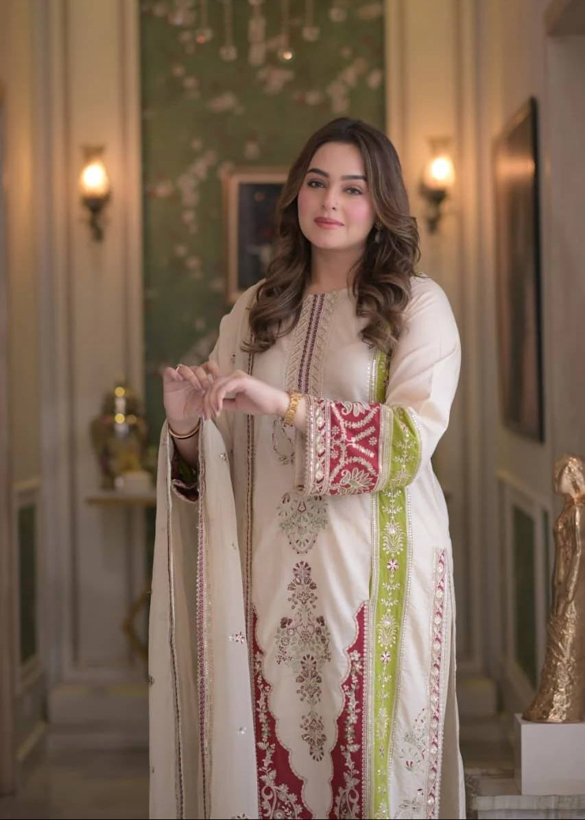 Shriwal Zariya Cream Embroidered Kurti Set