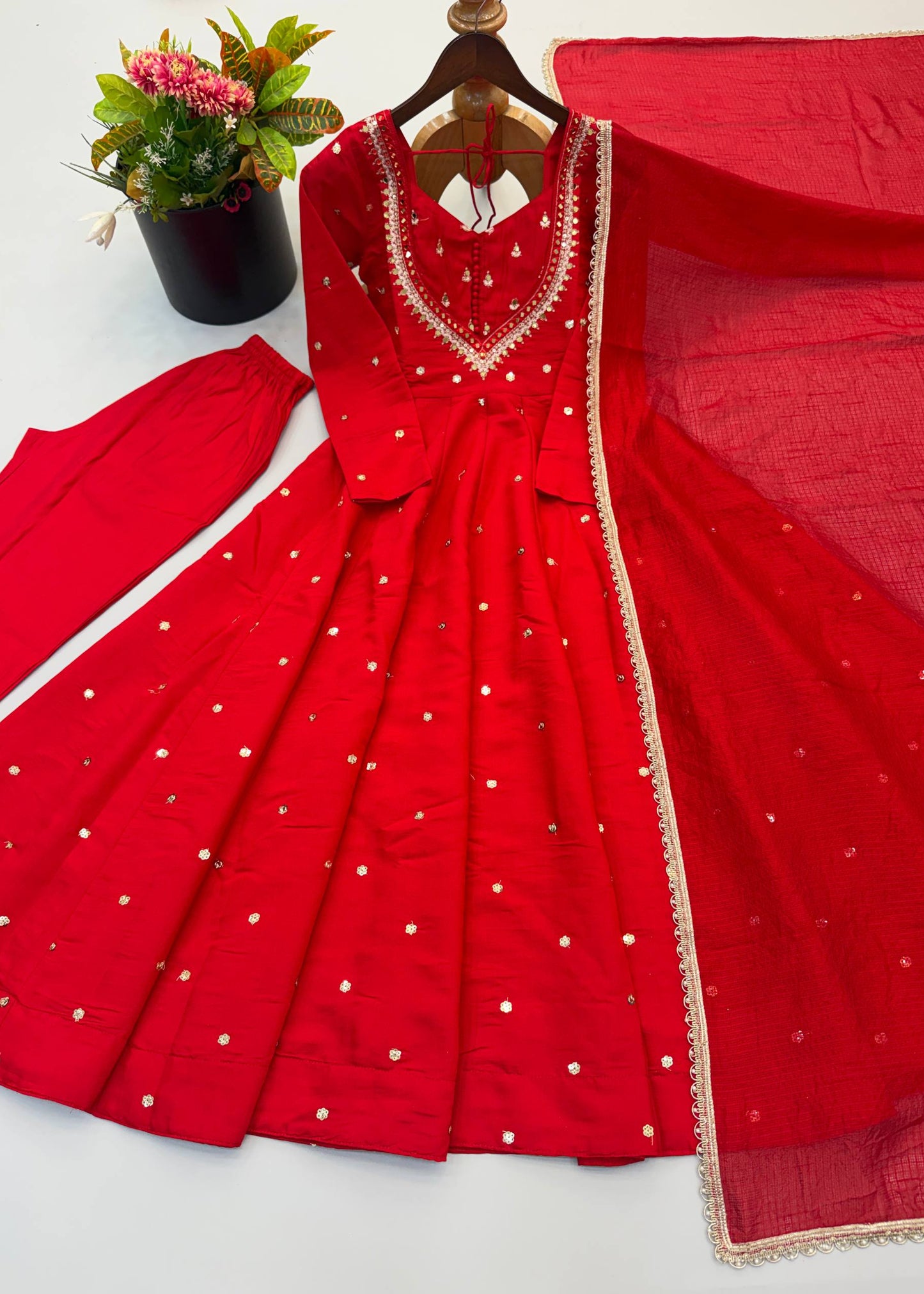 Shriwal Mirror Work Roman Silk Gown Set