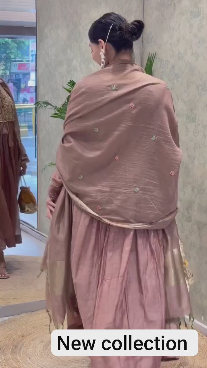 Shriwal Premium Mul Chanderi Kurti Pant Dupatta Set