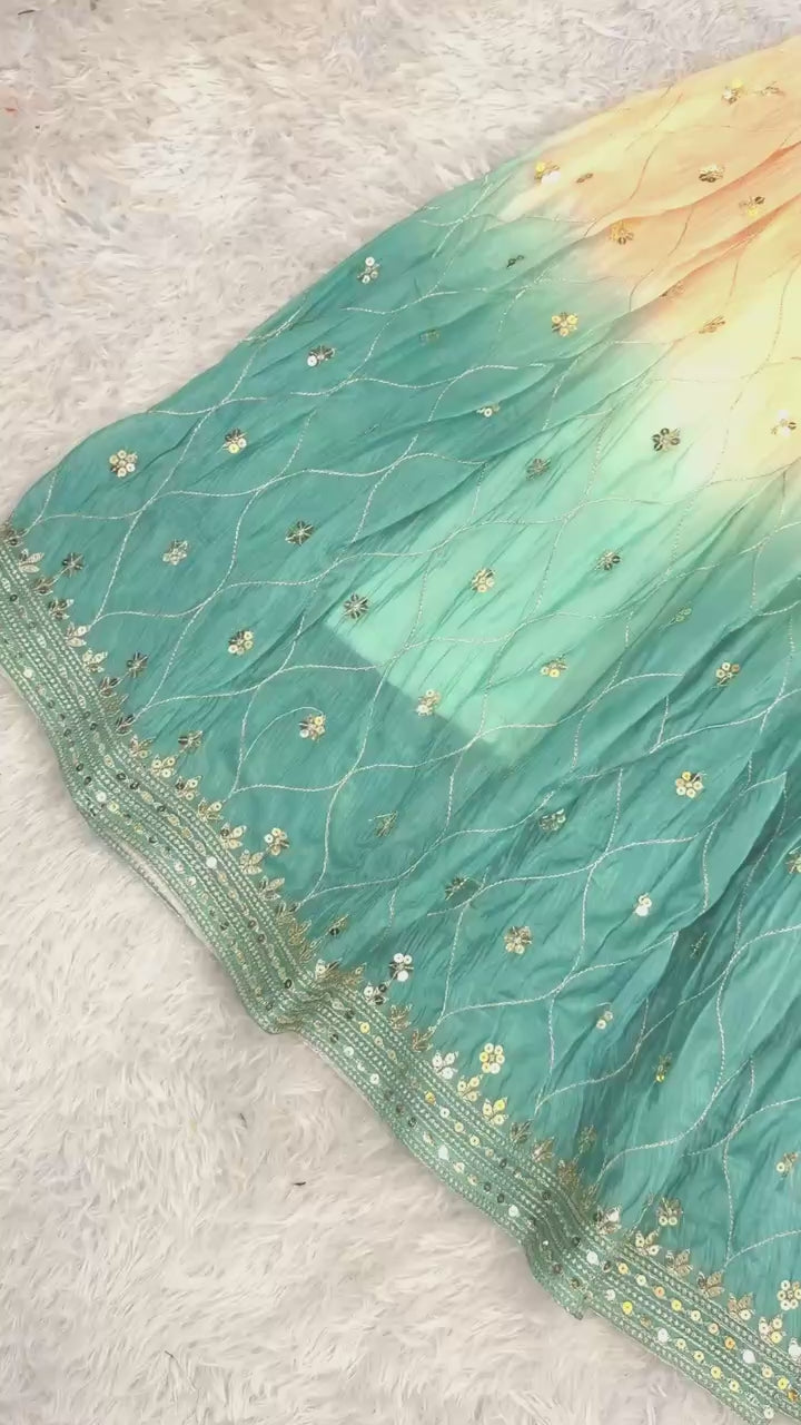 Shriwal Ocean Blue GMY Silk Embroidered Sharara Suit Set